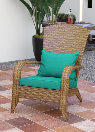 Patio Adirondack Chair with Rattan Wicker, Soft Cushions, Tall Curved Backrest for Deck or Garden, Sky Blue