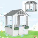 Kids Wooden Playhouse, Outdoor Garden Games Cottage with Flowers Pot Holder, Working Door, Windows, White