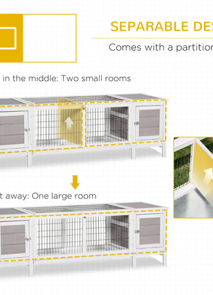 Rabbit Hutch, Bunny Cage, Guinea Pig House with Pull-Out Tray, and Divided Board for Indoor, White