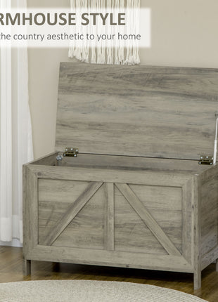 30" Farmhouse Storage Bench, Lift Top Storage Chest with Safety Hinge to Open Up 100°, Wooden Trunk for Bedroom, Entryway, Living Room, Gray