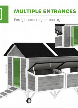 59" Wooden Chicken Coop w/ Wheels, Handles, 2 Nesting Boxes, 2 Trays, 4 Perches, Chicken Tractor for 4-6 Chickens, Gray