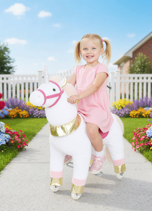Ride on Unicorn Toy for Kids 3-5 Years, 29.5 Inch Plush Baby Rocking Horse with Wheels, No Battery Required, White