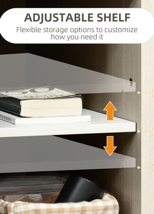 Farmhouse Computer Desk with Storage, Home Office Desk with 2 Drawers and 2 Cabinets, Cream White