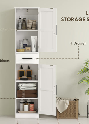 Farmhouse Linen Closet with Drawer, 67" Tall Bathroom Storage Cabinet with Barn Doors and Adjustable Shelves, White