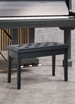 Piano Bench, Duet Piano Chair with Faux Leather Padded Cushion and Wooden Frame, Button Tufted Keyboard Bench, Black