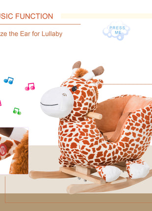 Kids Plush Rocking Horse Giraffe Style Themed Ride-On Chair Toy With Sound Brown