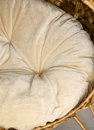 20.5" Weaved Cat Bed, Elevated Hand-woven Braided Banana Leaf Kitten House Condo with Cushion, Natural