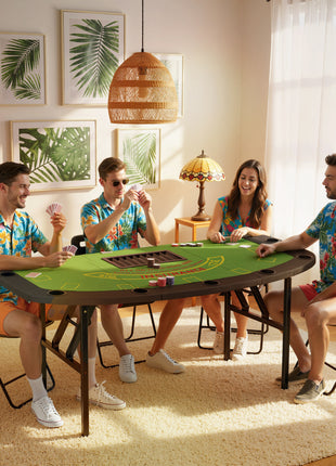 Poker Table Foldable, 72" Portable Casino Blackjack Table for 8 Players with Felt Surface, Cup Holders, Green
