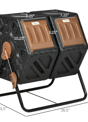 Dual Chamber Compost Tumbler Bin, Outdoor Tumbling Composter with 24 Ventilation Openings and Steel Legs, 34.5 Gallon