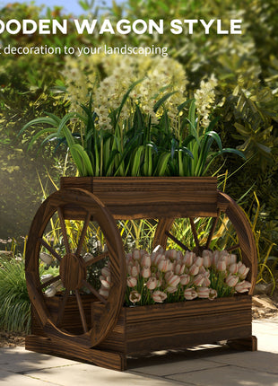 Wooden Wagon Planter Box, 3-Tier Raised Garden Bed, for Vegetables Flowers Herbs, 25" x 21" x 24"