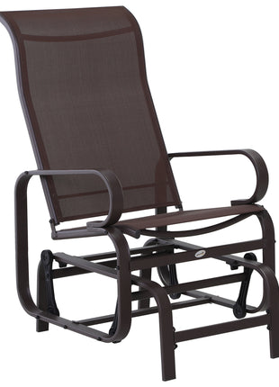 1-Person Outdoor Glider Swing, Single Rocker, Ergonomic Head Support, with Lightweight Metal & Mesh Construction, Supports Up to 352 lbs., for Backyard, Garden, Porch, Brown