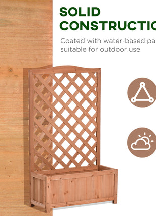 28" x 11" x 46" Raised Garden Bed, Wooden Planter Box w/ Trellis, Brown