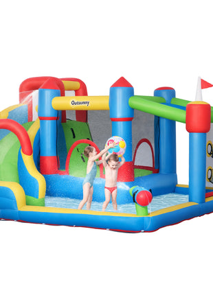 6-in-1 Inflatable Water Slide with Splash Pool, Slide, Climbing Wall, Water Cannon, Inflatable Bounce House for Kids with 2 Min. Inflation