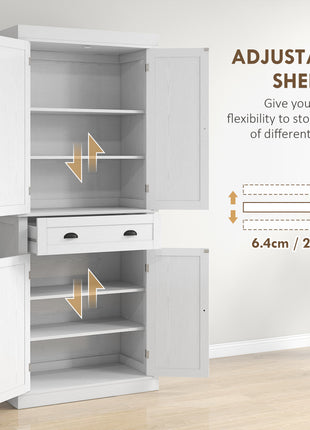 72.5" Kitchen Cabinet, Pantry Storage Cabinet with Doors and Shelves, Freestanding Food Pantry Cabinet, White Wood Grain