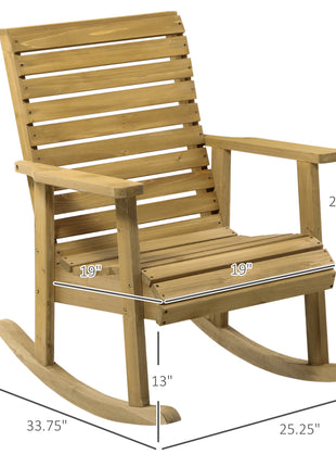 Wooden Outdoor Rocking Chair, Traditional Slatted Wood Rocker Chair with Armrests and High Backrest for Indoor & Outdoor, Light Brown