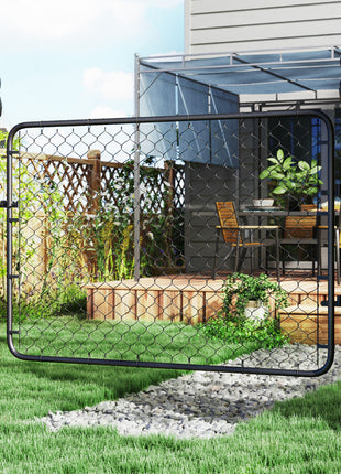 Garden Gate Chain Link Fence Gate, Galvanized Steel Garden Door for Yard Entrance Way, 47.2 x 70.9 in., Black