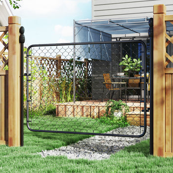 Garden Gate Chain Link Fence Gate, Galvanized Steel Garden Door for Yard Entrance Way, 47.2 x 70.9 in., Black