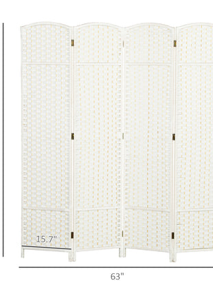 Folding Room Divider Screen 4 Panel 5.6 ' Tall Privacy Screen Freestanding Room Partition for Home Office, White