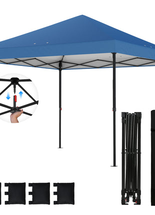 10 x 10 ft Pop Up Canopy Tent with One Push Setup, Outdoor Portable Instant Canopy Shelter w/ Roller Bag, Dark Blue