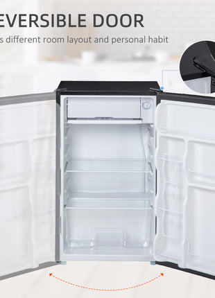3.2 Cu.Ft Mini Fridge with Freezer, Compact Refrigerator with Adjustable Thermostat, Shelf and Single Reversible Door for Bedroom, Dorm, Home Office, Energy Efficient, Silver