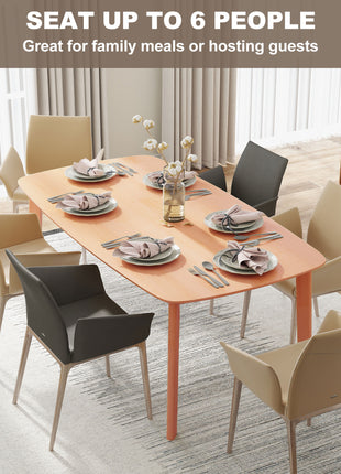 Pine Wood Dining Table for 6, 47" Rustic Rectangular Kitchen Table with Large Tabletop for Dining Room, Natural