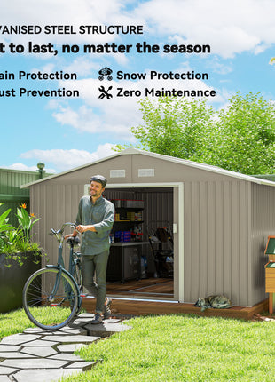 Garden Metal Shed, Storage Shed Utility Storage with Double Locking Doors for Bike, Yard Tools, Light Gray