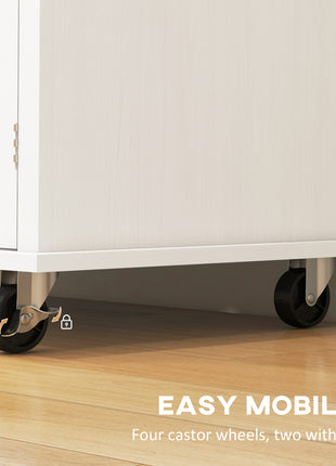 Modern Rolling Kitchen Island Cart with Spice Rack, Distressed White