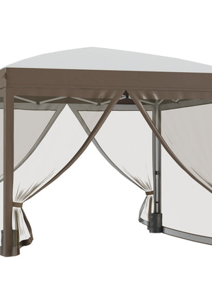 10' x 10' Pop Up Canopy Tent with Netting, Instant Sun Shelter, Tents for Parties, Height Adjustable, with Wheeled Carry Bag and 4 Sand Bags for Outdoor, Garden, Patio, Cream