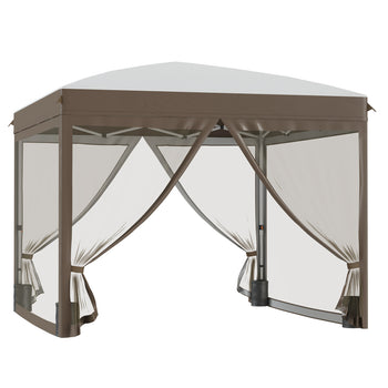10' x 10' Pop Up Canopy Tent with Netting, Instant Sun Shelter, Tents for Parties, Height Adjustable, with Wheeled Carry Bag and 4 Sand Bags for Outdoor, Garden, Patio, Cream