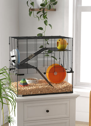 23.5" Hamster Cage, Gerbil Cage with Glass Basin for Small Hamsters, Black