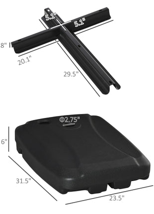 Cantilever Offset Umbrella Base Portable Square Parasol Weights with Wheels, Water and Sand Filled, Up to 165 lbs, Black