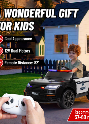 12V Kids Ride on Car w/ Remote Control, Siren, Light, Music, Spring Suspension, Horn & Transport Wheel, Black