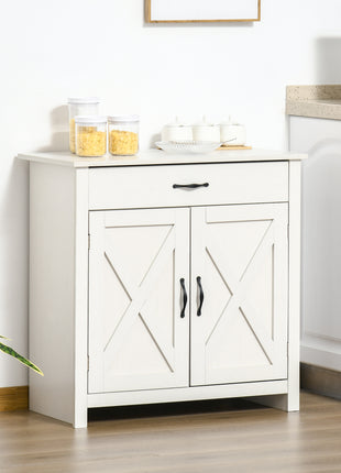 Farmhouse Sideboard Cabinet with Barn Doors Kitchen Buffet Cabinet with Drawer and Adjustable Shelf Stone White Wash