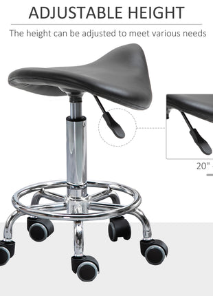 PU Leather Adjustable Stool, Rolling Saddle Stool with Wheels for Massage, Spa, Clinic, Beauty and Tattoo, Black