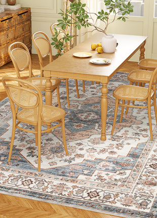 8x10 Area Rug, Vintage Machine Washable Rug, Non-Slip Carpet for Living Room, Bedroom, Dining Room, Brown & Light Blue