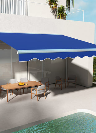 13' x 10' Electric Awning, Retractable Awning with LED Lights and Remote Controller for Door and Window, Blue