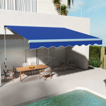 13' x 10' Electric Awning, Retractable Awning with LED Lights and Remote Controller for Door and Window, Blue