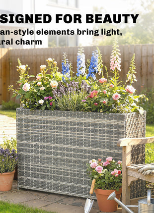 Tall Rectangular Planter with Removable Liner, Holes, PE Wicker Large Planter Box for Indoor Outdoor Plants, Gray