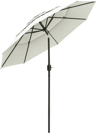 9FT 3 Tiers Patio Umbrella Outdoor Market Umbrella with Crank, Push Button Tilt for Deck, Backyard and Lawn, Beige