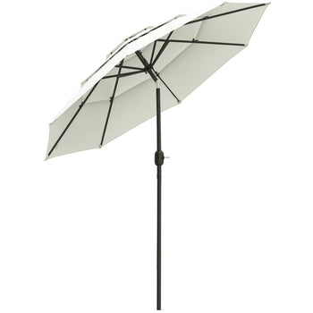 9FT 3 Tiers Patio Umbrella Outdoor Market Umbrella with Crank, Push Button Tilt for Deck, Backyard and Lawn, Beige