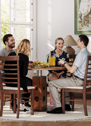 Wooden Dining Chairs Set of 4, Farmhouse Upholstered Kitchen Chairs with Rubber Wood Frame, Dark Brown and Beige