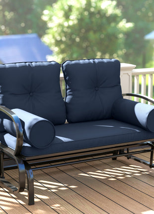 Swing Glider Rocking Chair, Double Patio Bench, 2 Person Loveseat with Steel Frame, Cushions, Pillow Armrests, Blue
