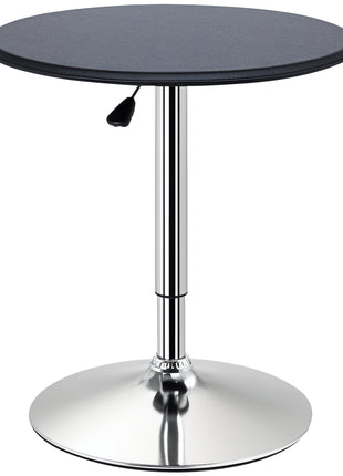 25" Classic Round Adjustable Faux Leather Chrome Standing Bistro Table, Black