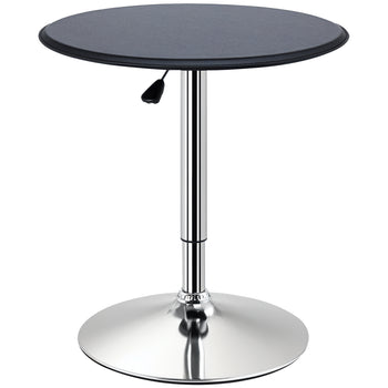 25" Classic Round Adjustable Faux Leather Chrome Standing Bistro Table, Black