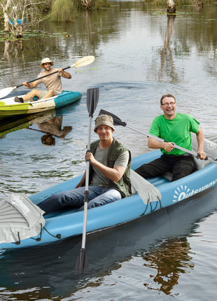 Kayak, 2 Person Inflatable Kayak, Includes Paddles, Aluminum Oars, Repair Kit, Portable Tandem Blow Up Boat, Blue