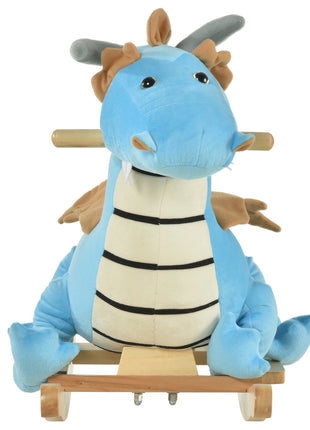 Kids Plush Ride-On Rocking Horse Toy Dinosaur Ride Rocking Chair with Realistic Sounds for18-36 Months, Blue