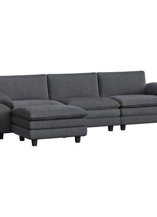 Sectional Sofa, L Shaped Couch with Deep Seat, Movable Ottoman and Pillow-top Armrests, Dark Gray