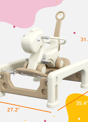 5 in 1 Rocking Horse for Toddlers 1-3 Years with Detachable Balance Board, Push Handle, Footrest, Cream White