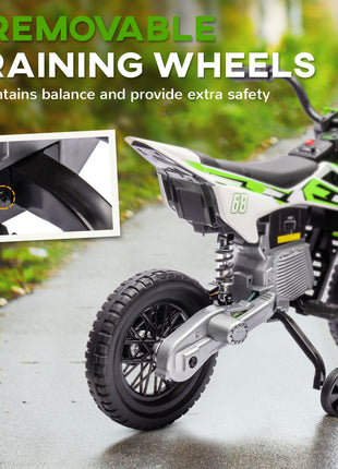 12V Kids Electric Motorcycle w/ Twist Grip Throttle, Training Wheels, Rear Suspension & Music, Green