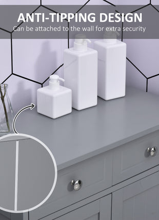Freestanding Bathroom Floor Cabinet, Wooden Bathroom Cabinet with 2 Doors, 2 Drawers and Adjustable Shelf, Gray